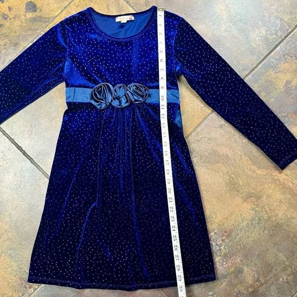 Speechless Girls’s Blue Long Sleeve Rose Dress 10 - Picture 5 of 9